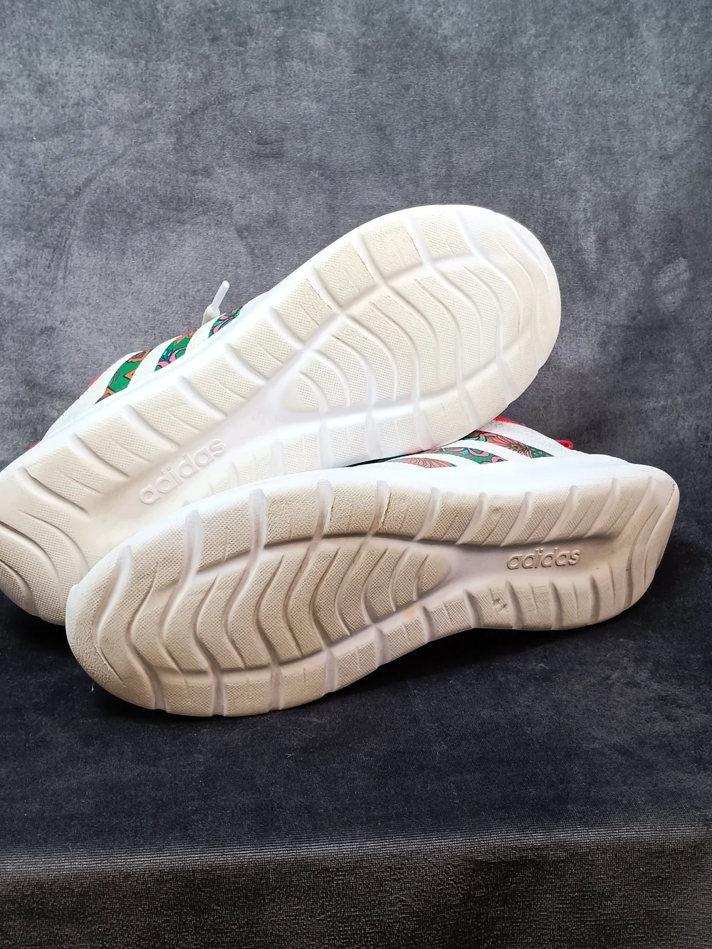 Adidas White Cloudfoam Sneakers with Pink Trim and Floral Stripes
